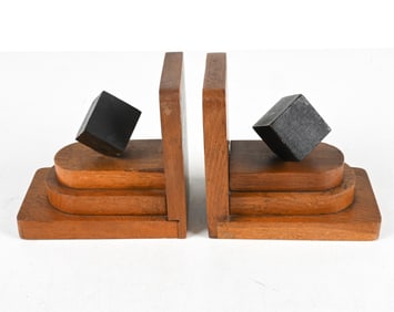 PAIR OF ART DECO AMSTERDAM SCHOOL OAK BOOKENDS