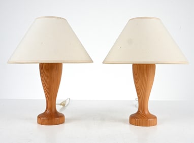 PAIR OF SWEDISH MODERN PINE TABLE LAMPS, C. 1970'S