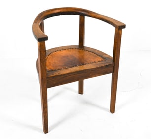 ART DECO AMSTERDAM SCHOOL OAK & LEATHER ARMCHAIR