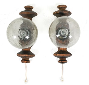 TEMDE PINE & GLASS GLOBE SCONCES ATTR. E.R. NELE