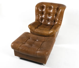 SPACE AGE LEATHER LOUNGE CHAIR & OTTOMAN