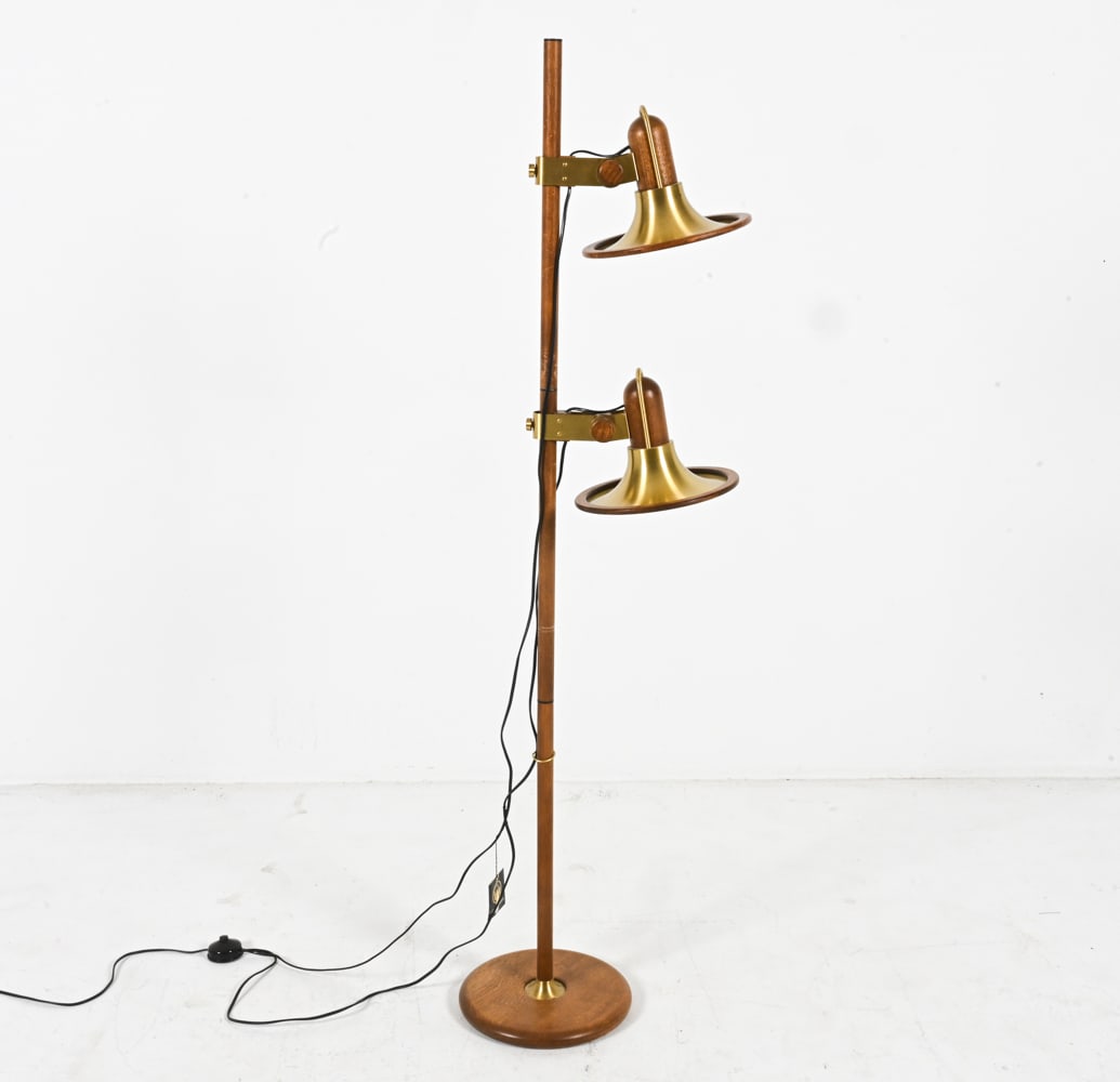 TEMDE OAK 2-LIGHT FLOOR LAMP, C. 1970'S (1 of 11)