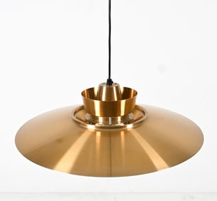 DANISH GOLDTONE SAUCER PENDANT LIGHT, C. 1970'S