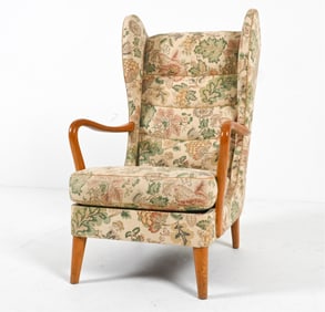 SWEDISH MODERN ELM WINGBACK CHAIR, C. 1940'S