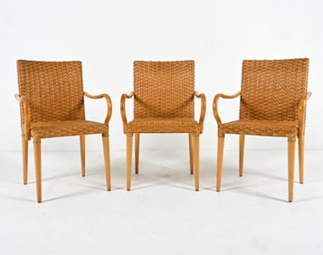 (3) 1970'S DUTCH WOVEN RATTAN & BEECH ARMCHAIRS