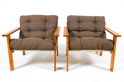 PAIR OF SWEDISH MODERN PINE LOUNGE CHAIRS