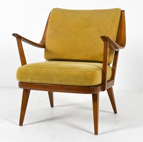 WILHELM KNOLL BEECH & CORDED MOHAIR EASY CHAIR