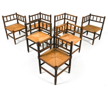 (7) DUTCH BOBBIN-TURNED OAK CORNER CHAIRS