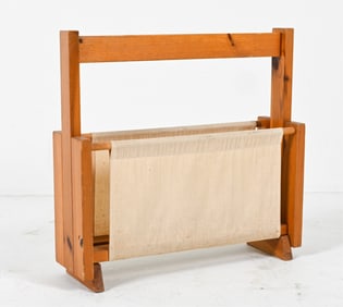 SWEDISH PINE & CANVAS MAGAZINE RACK, C. 1970'S