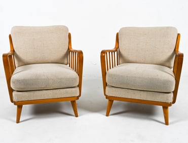 PAIR OF KNOLL ANTIMOTT BEECH ARMCHAIRS, C. 1960'S