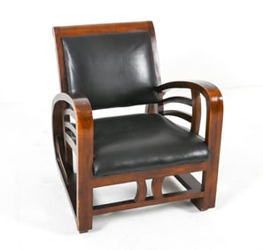 ART DECO MAHOGANY & LEATHER ARMCHAIR, C. 1930