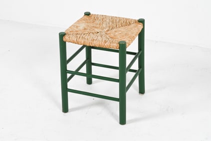 SWEDISH PAINT-DECORATED STOOL WITH RUSH SEAT