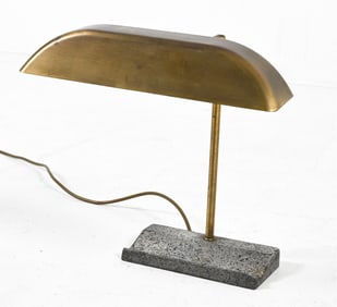 1970'S BANKER'S DESK LAMP WITH STONE BASE