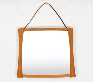 SWEDISH OAK & LEATHER HANGING MIRROR, C. 1961
