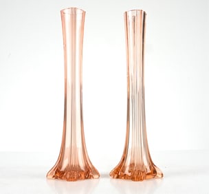 (2) ART NOUVEAU PINK GLASS VASES, C. 1920'S
