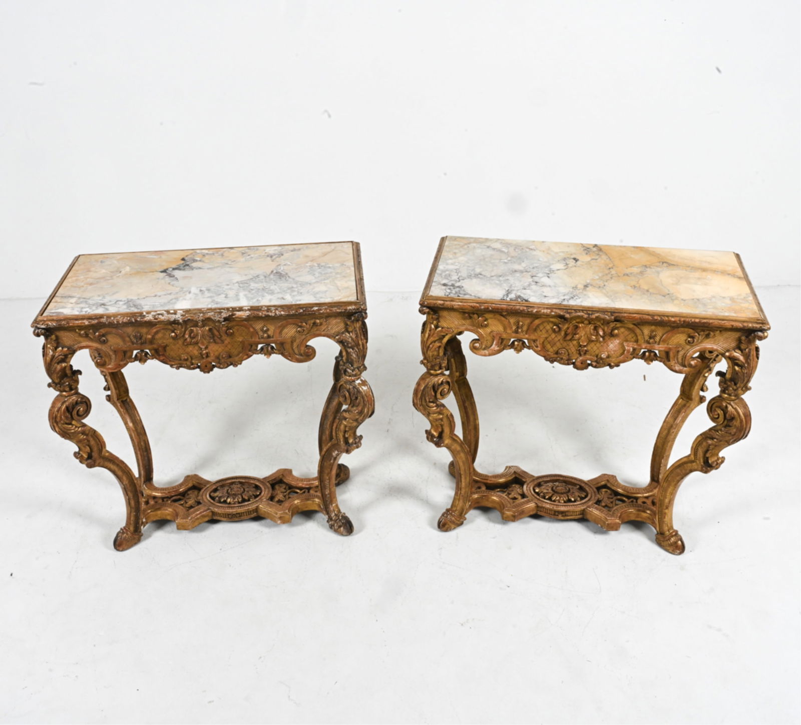 (2) LATE 19TH C. FRENCH GILTWOOD & MARBLE CONSOLES (1 of 17)