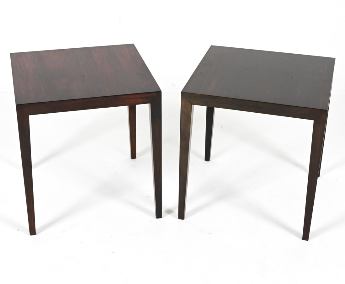 (2) SEVERIN HANSEN FOR HASLEV ROSEWOOD END TABLES: Danish, circa 1960's. Dimensions: H 20" x W 18.5" x D 18.5". Condition: Light scuffs and scrapes, good presentation overall. C033