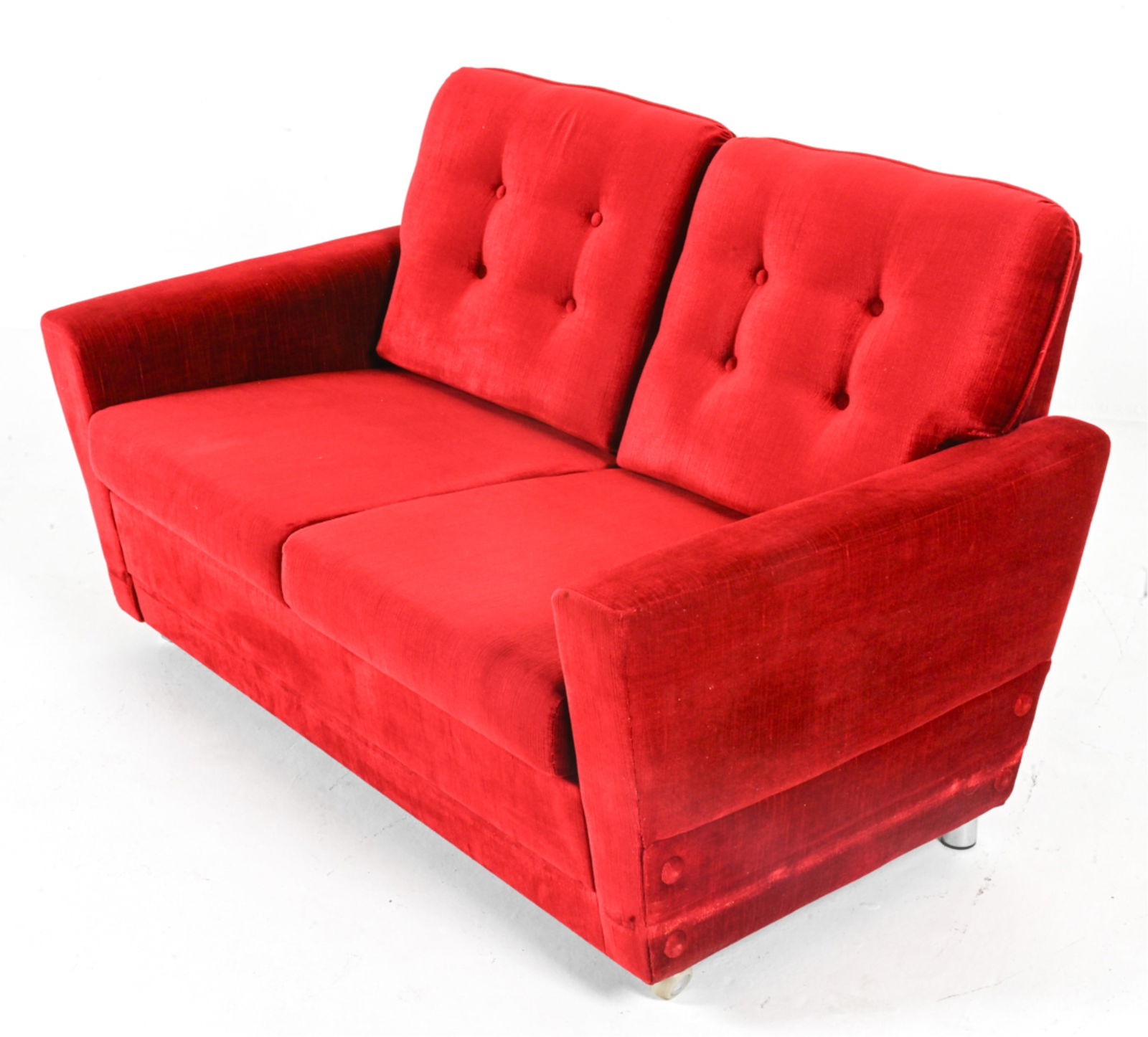 MODERNIST VELVET & CHROME SETTEE, C. 1970'S (1 of 12)