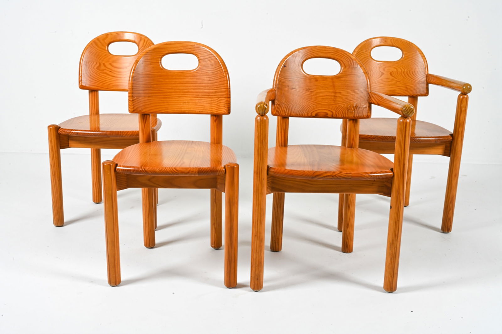 (4) MANNER OF RAINER DAUMILLER PINE DINING CHAIRS (1 of 8)