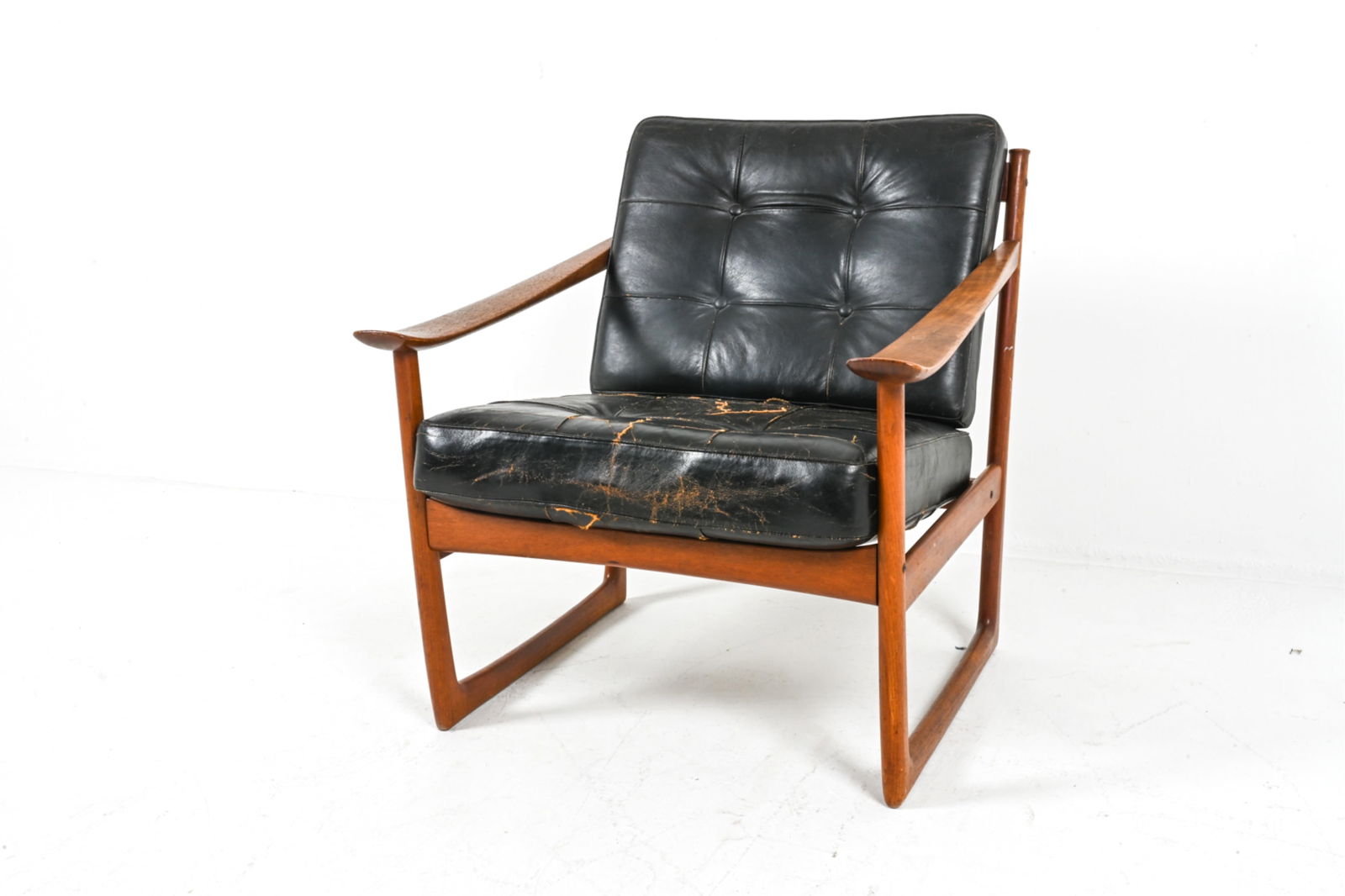 TEAK & LEATHER ARMCHAIR BY PETER HVIDT (1 of 9)