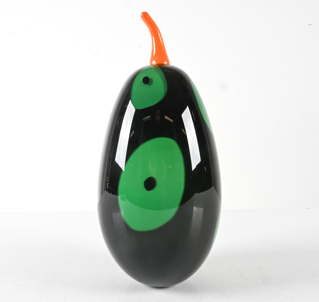 RARE ANNE NILSSON ORREFORS SIGNED GLASS SCULPTURE: Rare Swedish Modern art glass gourd sculpture by Anne Nilsson for Orrefors. Signed and dated underneath, 1-1989. Dimensions: H 15.5" x Dia. 6". Condition: Very light scuffs; presents beautifully overa