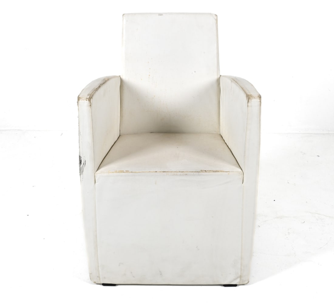 PHILIPPE STARCK ALEPH J. (SERIE LANG) LOUNGE CHAIR: Model J. (also known as "Jack Lang") from the Lang series, designed by Philippe Starck for Driade Aleph, Italy, c. 1980's. Cast aluminum and bonded leather. Stamped signature "ALEPH by Starck" to alum