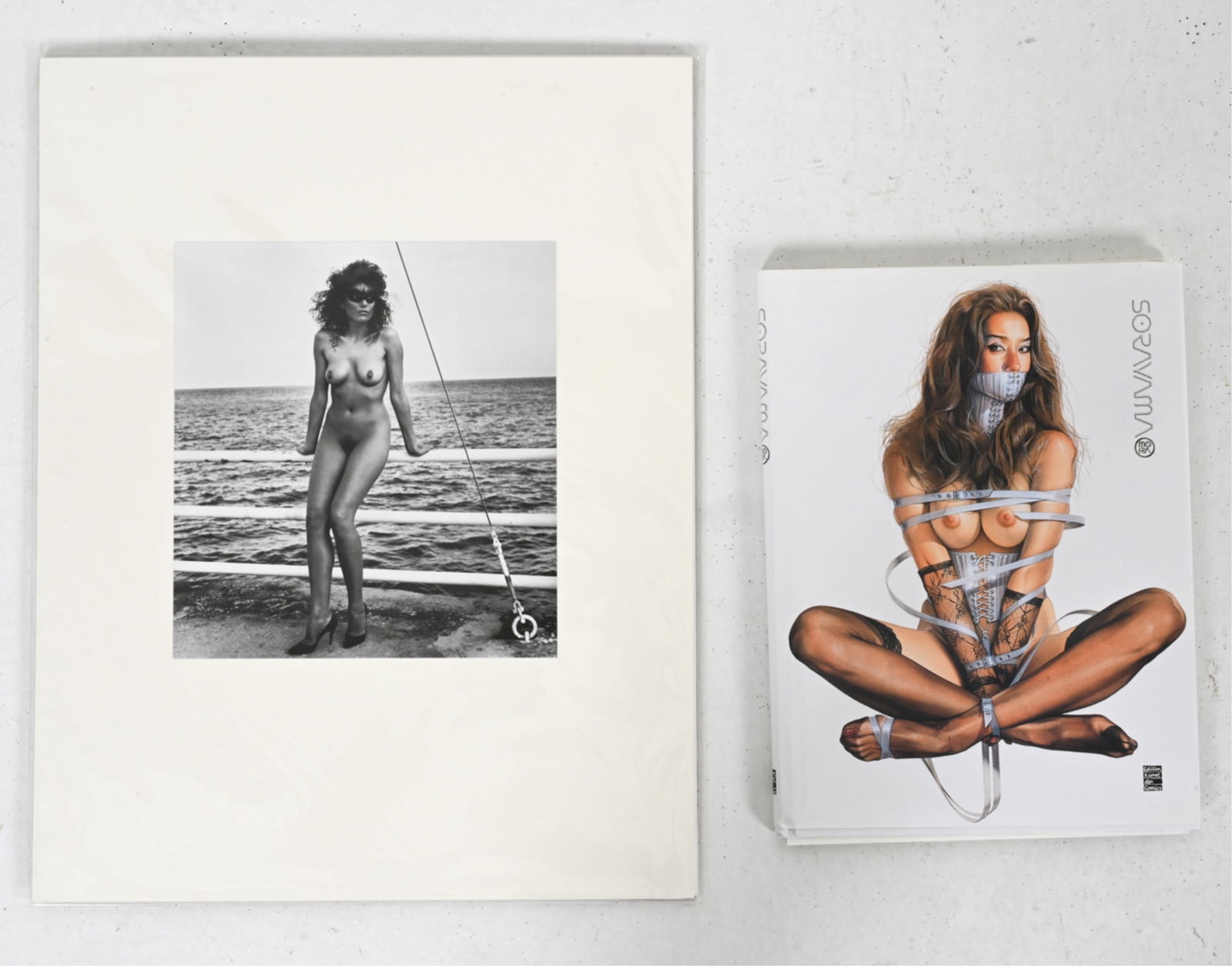 HAJIME SORAYAMA, JAPANESE (B. 1947) PRINT & BOOK: Female nude photograph and hardcover erotic art book 'Moira', written by the artist; Edition Kunst der Comics, 1999-2000. Dimensions: (Print, mounted to board) H 18" x W 14" ; (Image) H 9" x W 8.25".