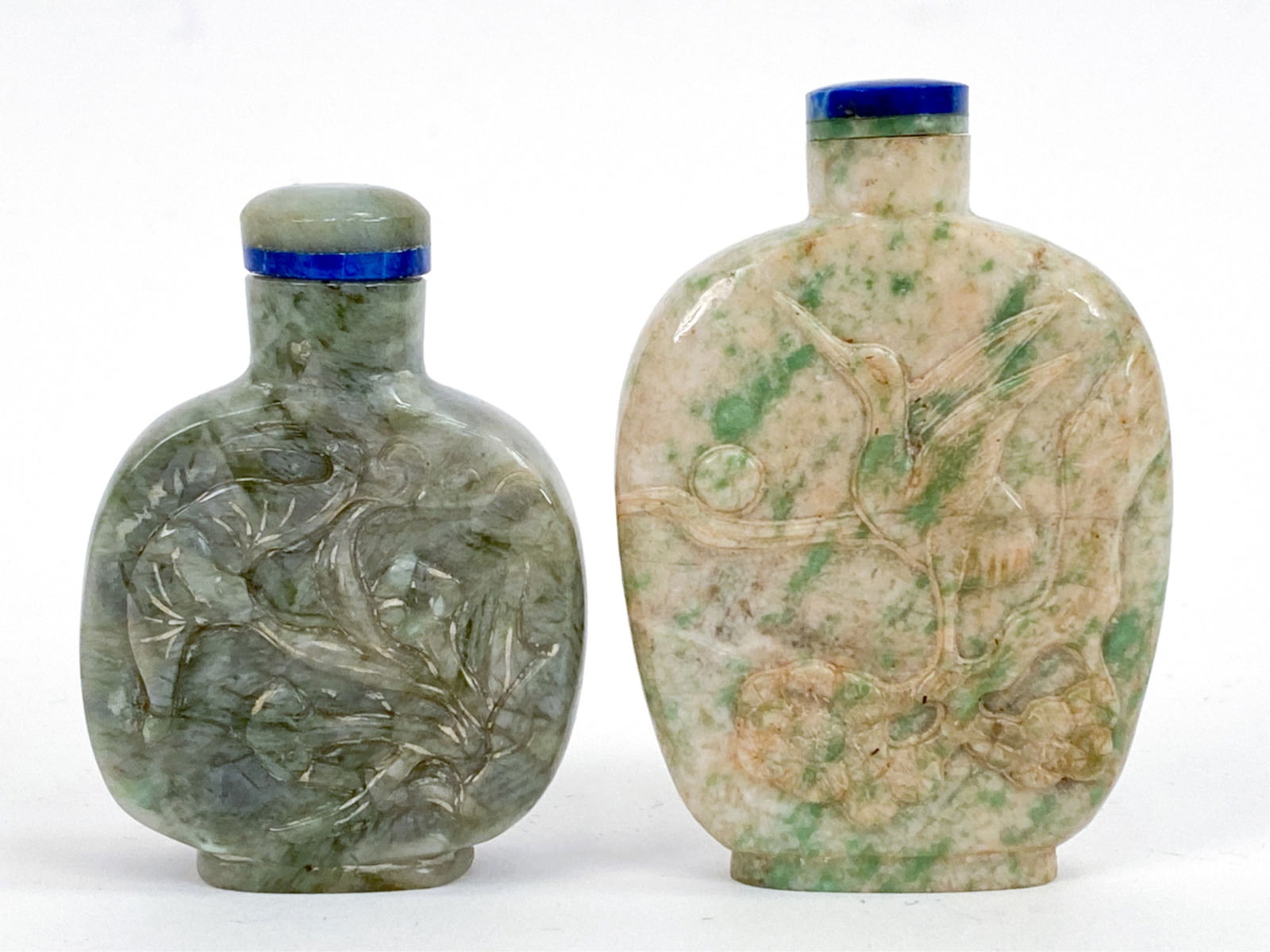 (2) CARVED CHINESE JADE & STONE SNUFF BOTTLES (1 of 8)
