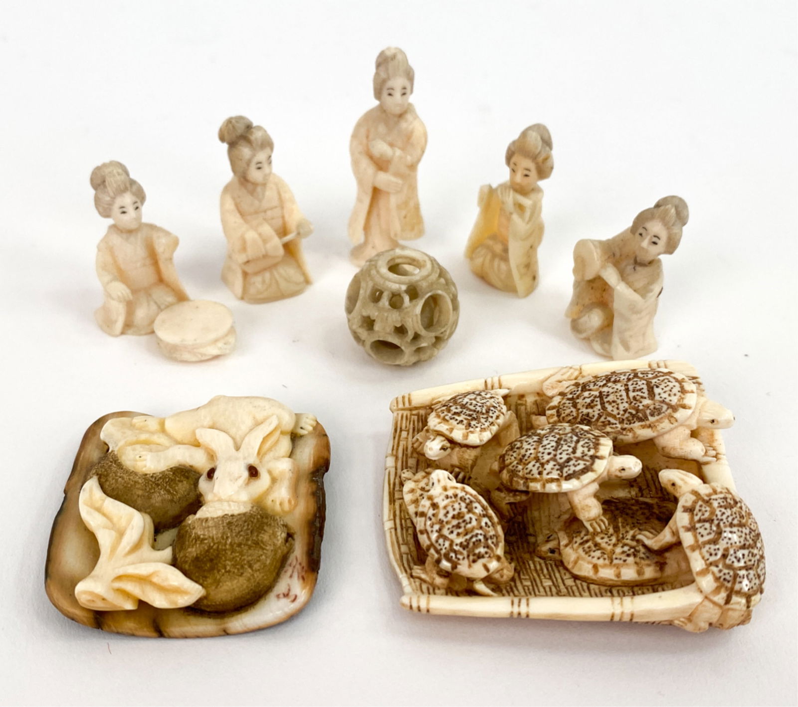 (2) JAPANESE NETSUKE + (6) SMALLER CARVED FIGURES (1 of 16)