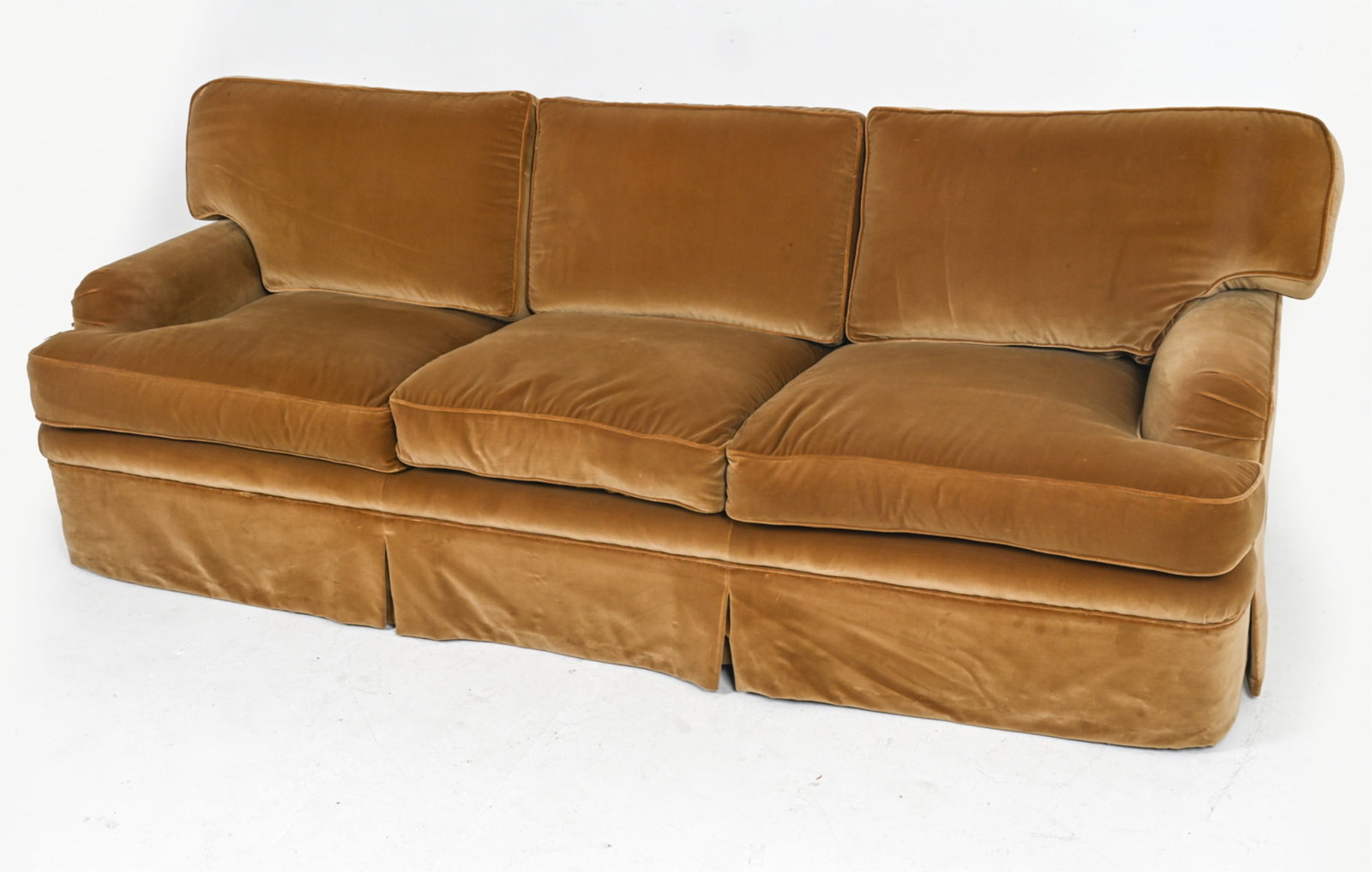 CUSTOM VELVETEEN SKIRTED UPHOLSTERED SOFA (1 of 11)