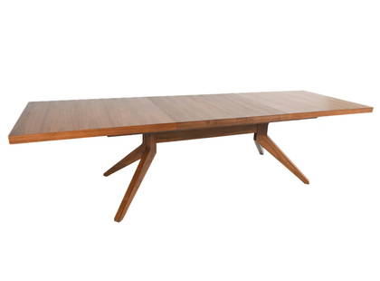 MATTHEW HILTON CASE CROSS-EXPANDING DINING TABLE: For Case Furniture. With (2) leaves stored inside table. Solid wood with veneered top. Finished polyurethane lacquer. Contemporary. Dimensions: H 29.25" x W (extended) 116" x D 35". Leaf W 18.75". Con