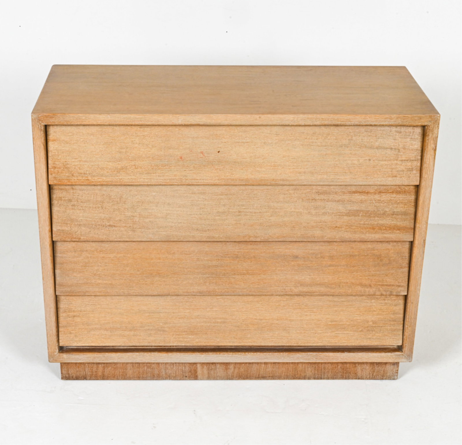 LIMED OAK LOUVERED-FRONT CHEST, C. 1950'S: Dimensions: H 33.25" x W 42" x D 18". Condition: Minor scuffs and scrapes, great presentation overall.