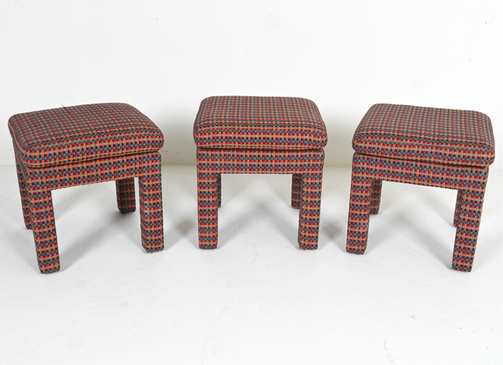 (3) 20TH C. UPHOLSTERED PARSONS STOOLS (1 of 9)
