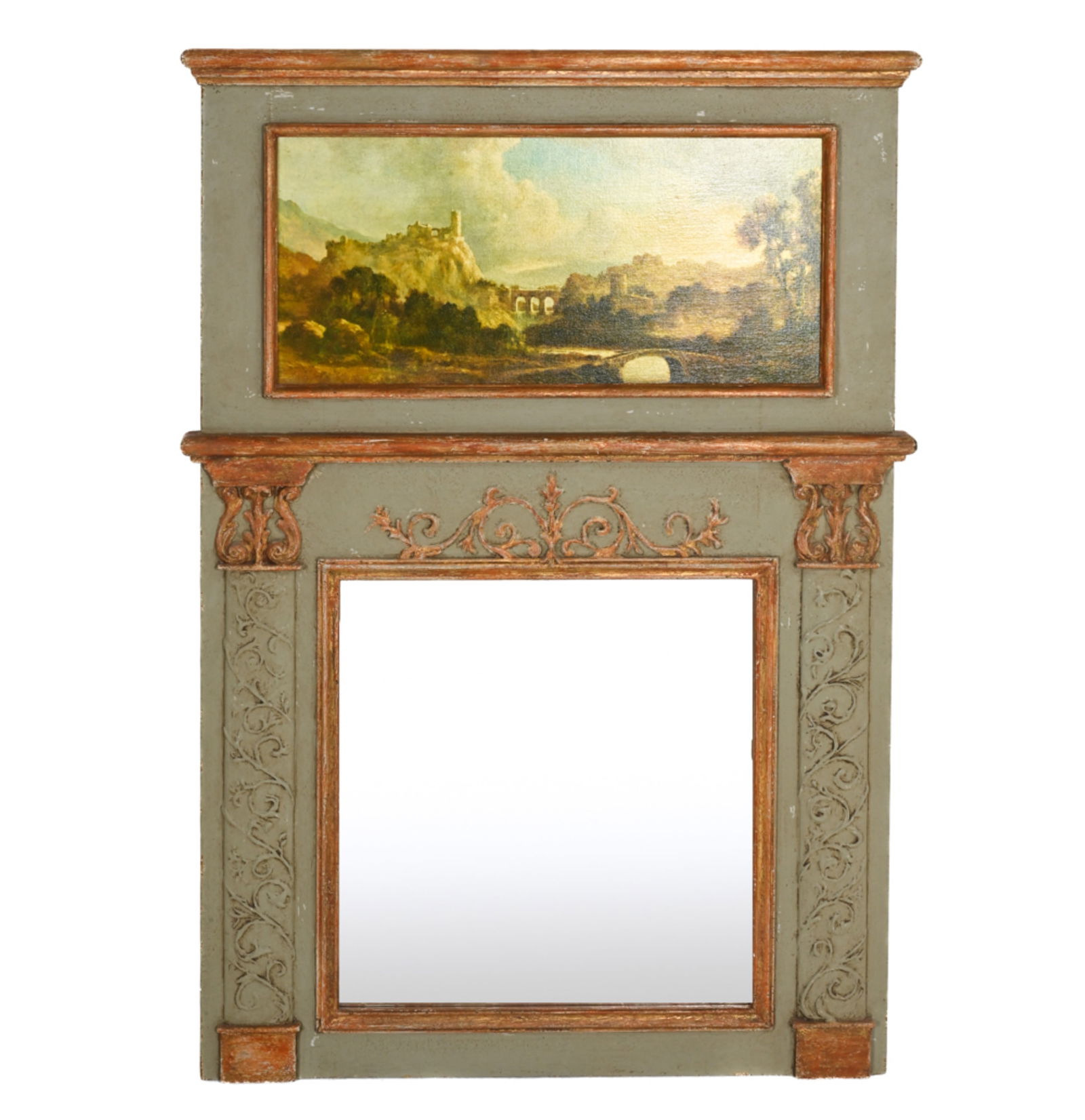 PAINT-DECORATED TRUMEAU MIRROR W/ SCENIC GICLEE (1 of 13)