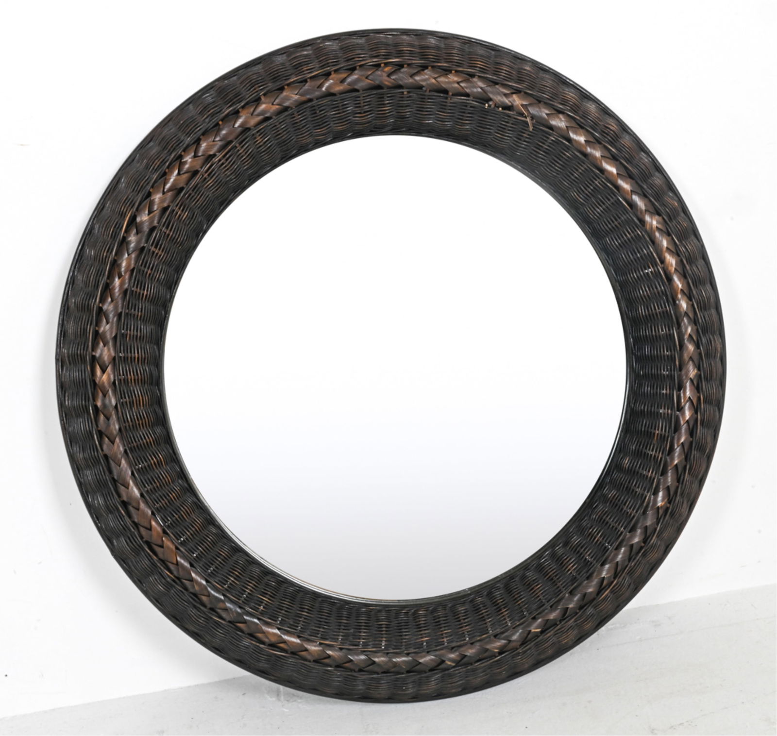 PAINTED RATTAN WICKER FRAME MIRROR (1 of 9)