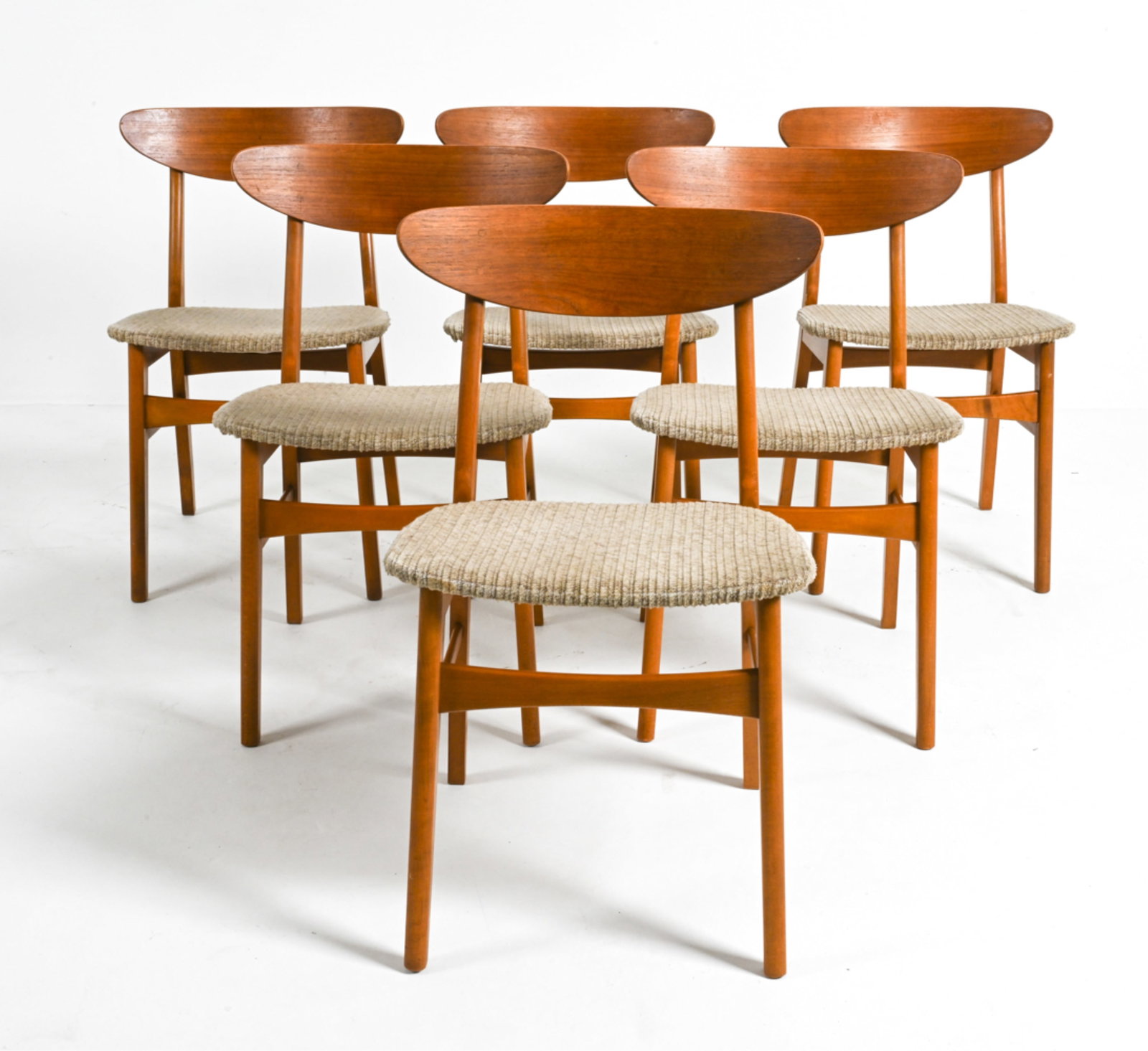 (6) TEAK DINING SIDE CHAIRS BY FARSTRUP C.1960'S: Dimensions: H 30.75" x W 18.5" x D 15" x SH 17.75". Condition: Minor wear to seats. Wear consistent with age and use. A221