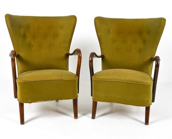 (2) BEECH HIGHBACK ARMCHAIRS BY ALFRED CHRISTENSEN