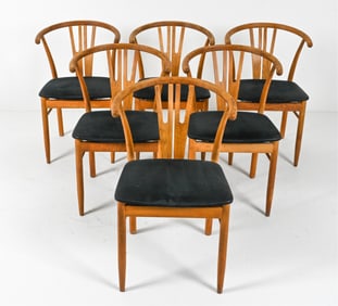 (6) DANISH MODERN OAK WISHBONE DINING CHAIRS