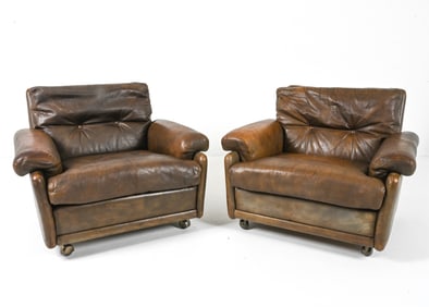 (2) BUFFALO LEATHER LOUNGE CHAIRS