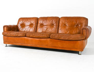 DANISH LEATHER & CHROME SOFA CIRCA 1970'S