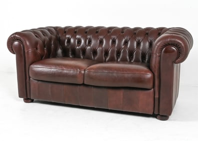 TUFTED LEATHER TWO-SEAT CHESTERFIELD SOFA
