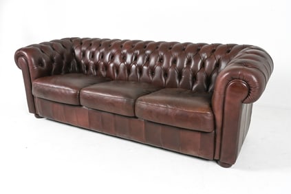TUFTED LEATHER THREE-SEAT CHESTERFIELD SOFA
