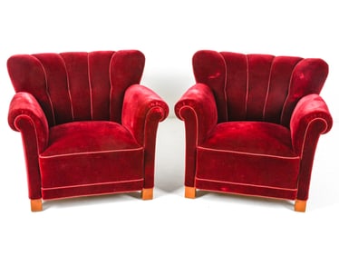 PAIR OF DANISH VELVET CLUB CHAIRS, C. 1950'S
