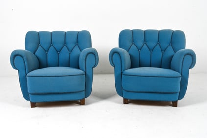 (2) MANNER OF FRITZ HANSEN WOOL ARM CHAIRS