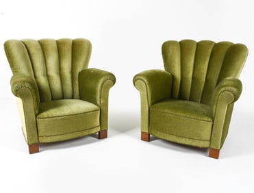 (2) MANNER OF HANSEN WINGBACK MOHAIR ARM CHAIRS