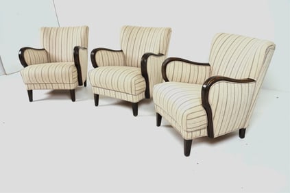 3 DANISH MID-CENTURY UPHOLSTERED ARM CHAIRS