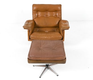 (2) BUFFALO LEATHER LOUNGE CHAIR & OTTOMAN