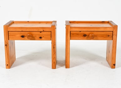 (2) SCANDINAVIAN BRUTALIST PINE END TABLES