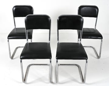 (4) BAUHAUS-STYLE CHROME & VINYL CANTILEVER CHAIRS