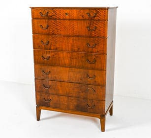 DANISH CABINETMAKER NUTWOOD TALL CHEST, C. 1950'S